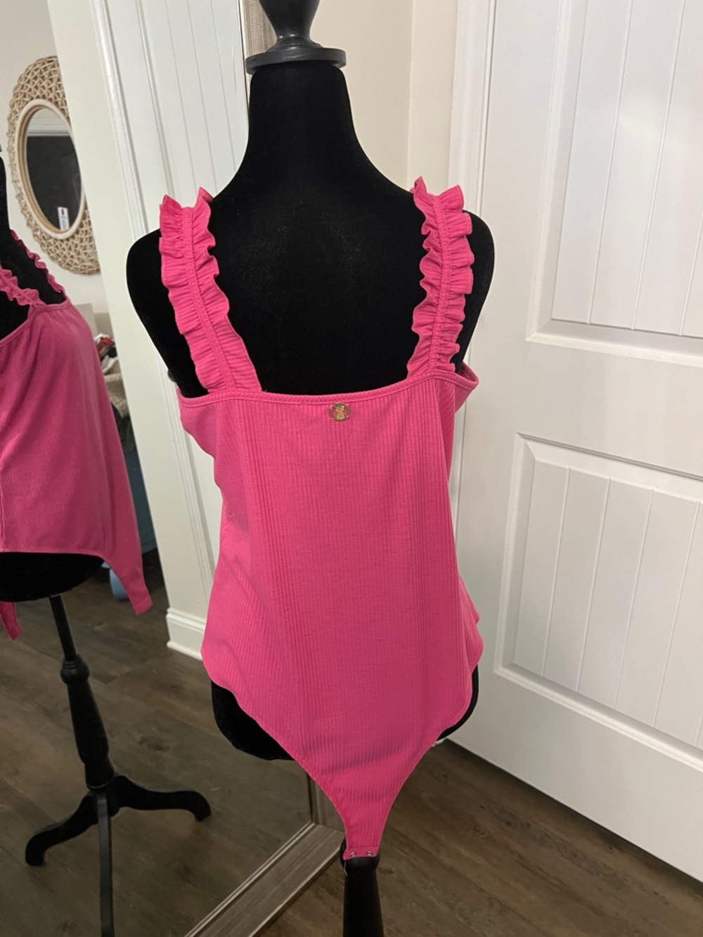 Simply Southern Ribbed Ruffle Strap Bodysuit - Hot Pink Size XL - Picture 3 of 3